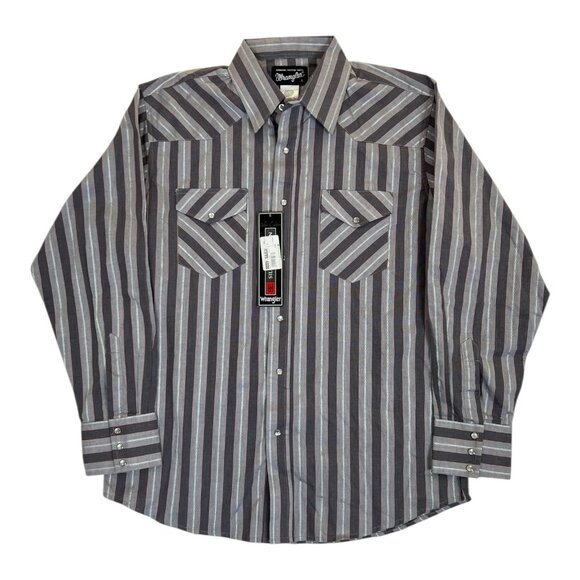 Wrangler Silver Edition Pearl Snap Western Long Sleeve Shirt Size Large Gray - Picture 1 of 7